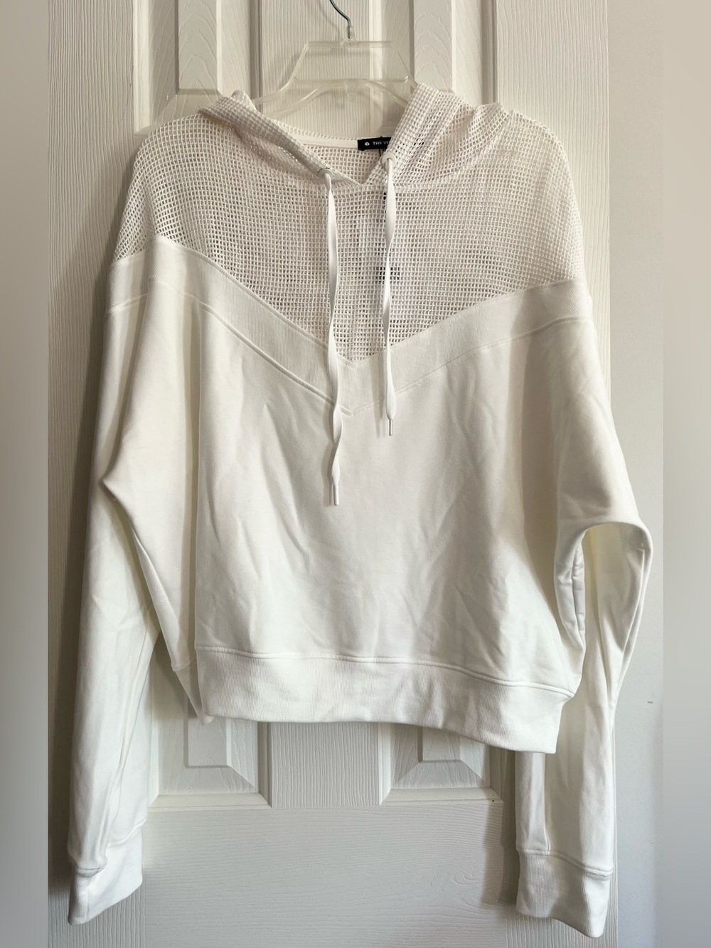 White Mesh-Yoke Hoodie Sweater